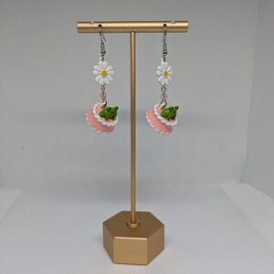 Charming Pink and Green Frog Earrings